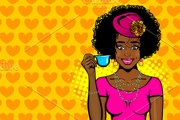 3 Afro girl Pop Art Layered vector in Illustrations - product preview 2