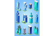 Building skyscraper in cityscape vector city skyline and business officebuilding of commercial company and build architecture to high sky set illustration isolated on background