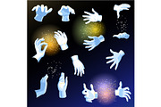 Magic hands vector magician or illusionist holding magical wand or glow ball in arms illustration of cartoon character hands showing mystery performance isolated on background