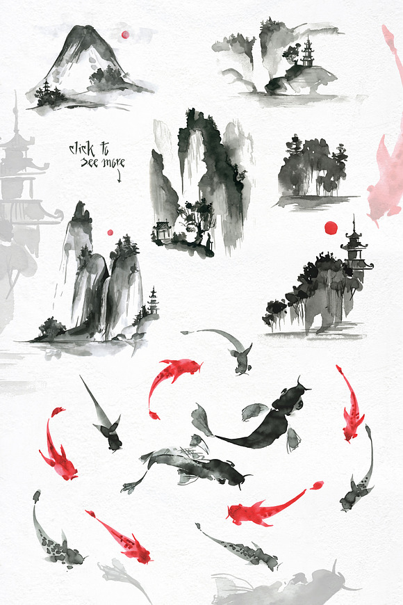 Sumi-e. Japanese ink painting. in Illustrations - product preview 1