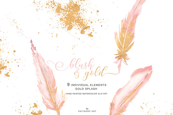 Blush & Gold Feather Clipart