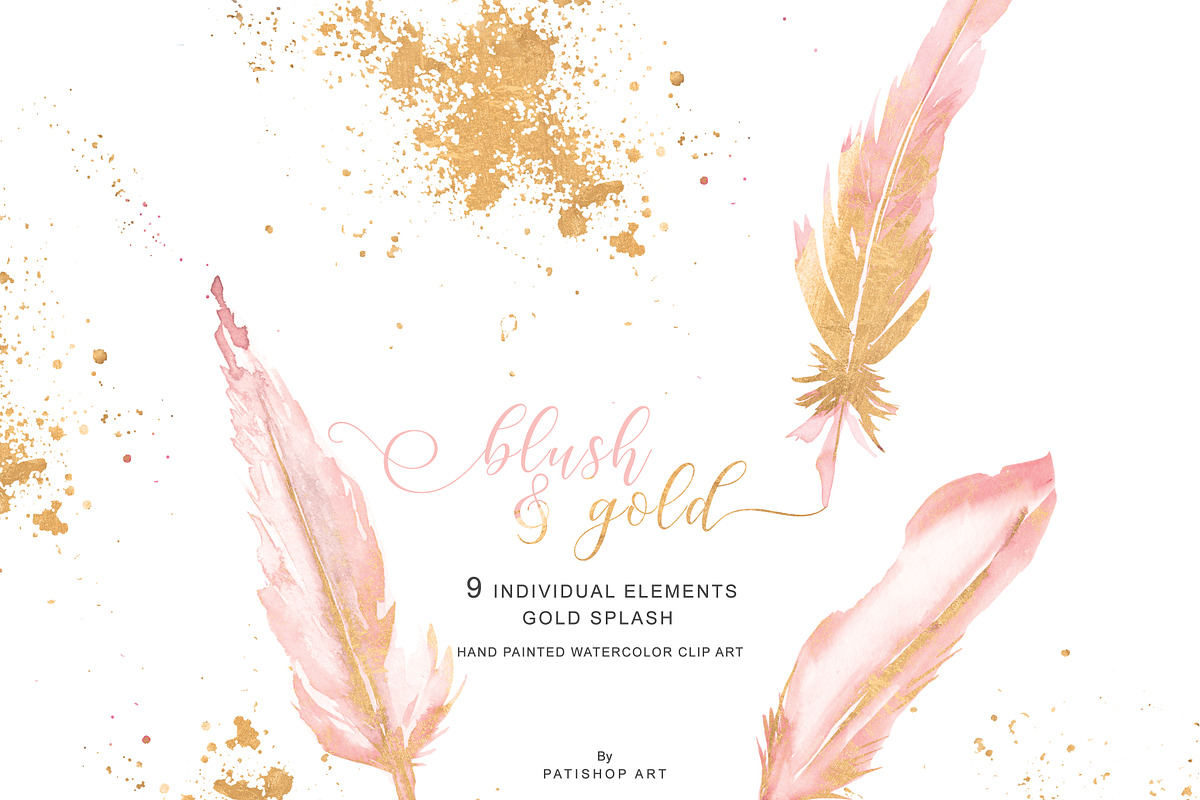 Blush & Gold Feather Clipart in Illustrations - product preview 8