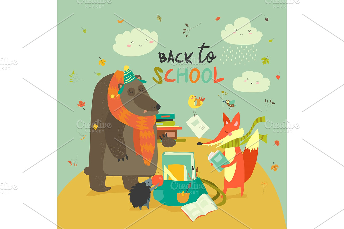 Back to school illustaration with cute woodland animals in Illustrations - product preview 8