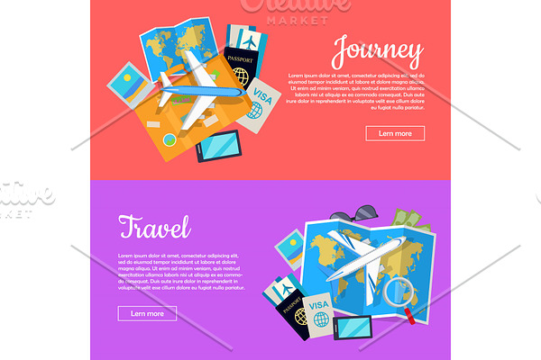 Journey and Travel Banner. Tourist Attributes