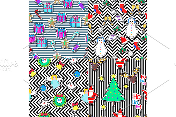 Seamless patterns set in flat style. Xmas elements