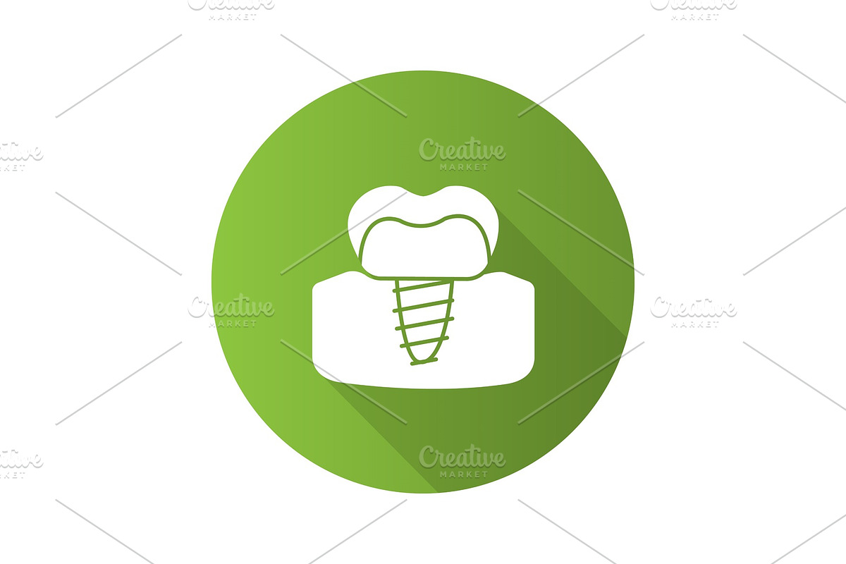 Dental implant flat design long shadow glyph icon in Graphics - product preview 8