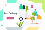 Express Delivery Man Holding a Package,Order, Worldwide Shipping, Fast and Free Transport.Flat vector illustration