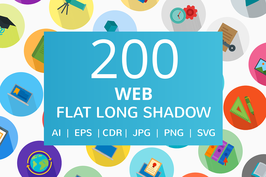 200 Web Flat Long Shadow Icons