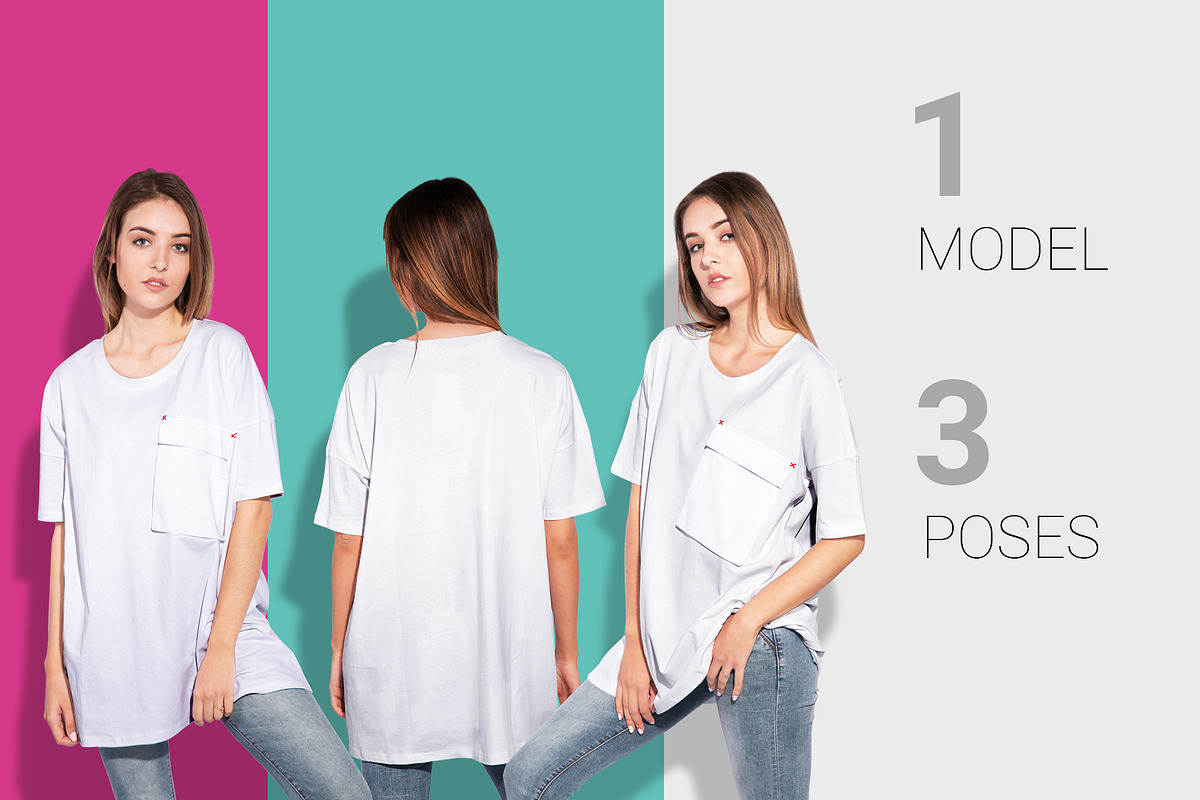 Download Woman oversize t-shirt mockup set | Creative Product Mockups ~ Creative Market