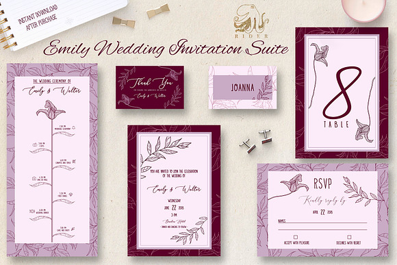 Emily Wedding Invitation Suite  in Wedding Templates - product preview 4