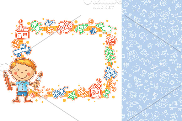 Frame & pattern with child's drawing in Illustrations - product preview 2