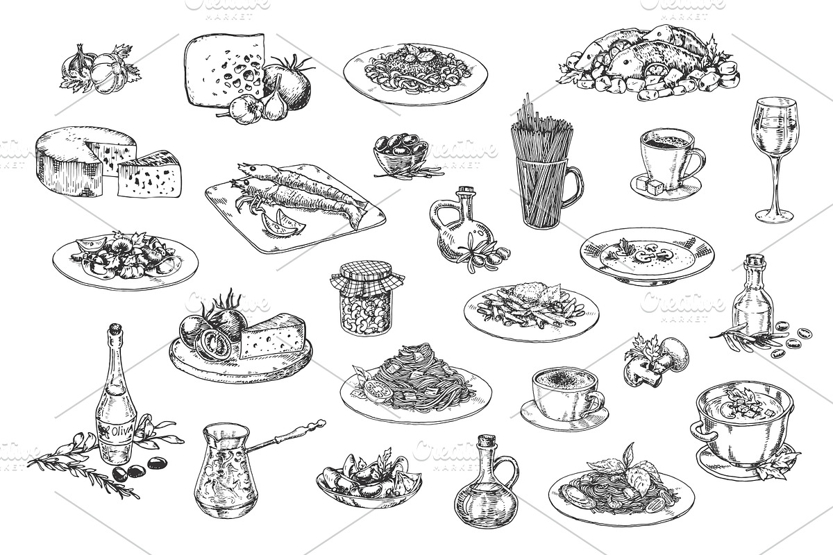 Italian dishes and ingredients in Illustrations - product preview 8