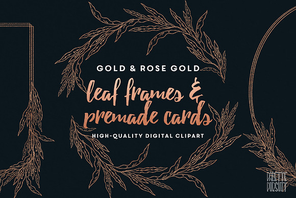 Gold & rose gold leaf frames borders in Illustrations - product preview 5
