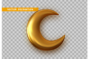 Golden crescent 3d design isolated on transparent background