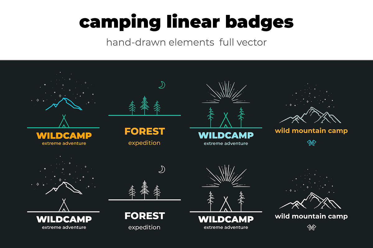 Camping linear Badges in Illustrations - product preview 8