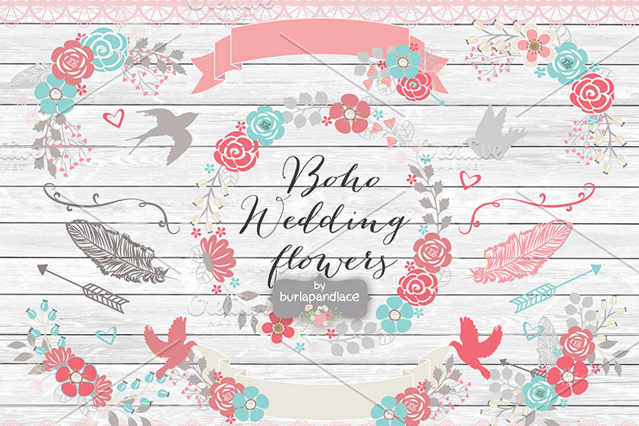 Vector Boho Wedding flower cliparts in Illustrations - product preview 8
