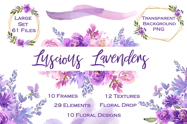 Lavender Watercolor Clip Art Set
