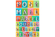 Postman in Different Poses. Man with Letters.
