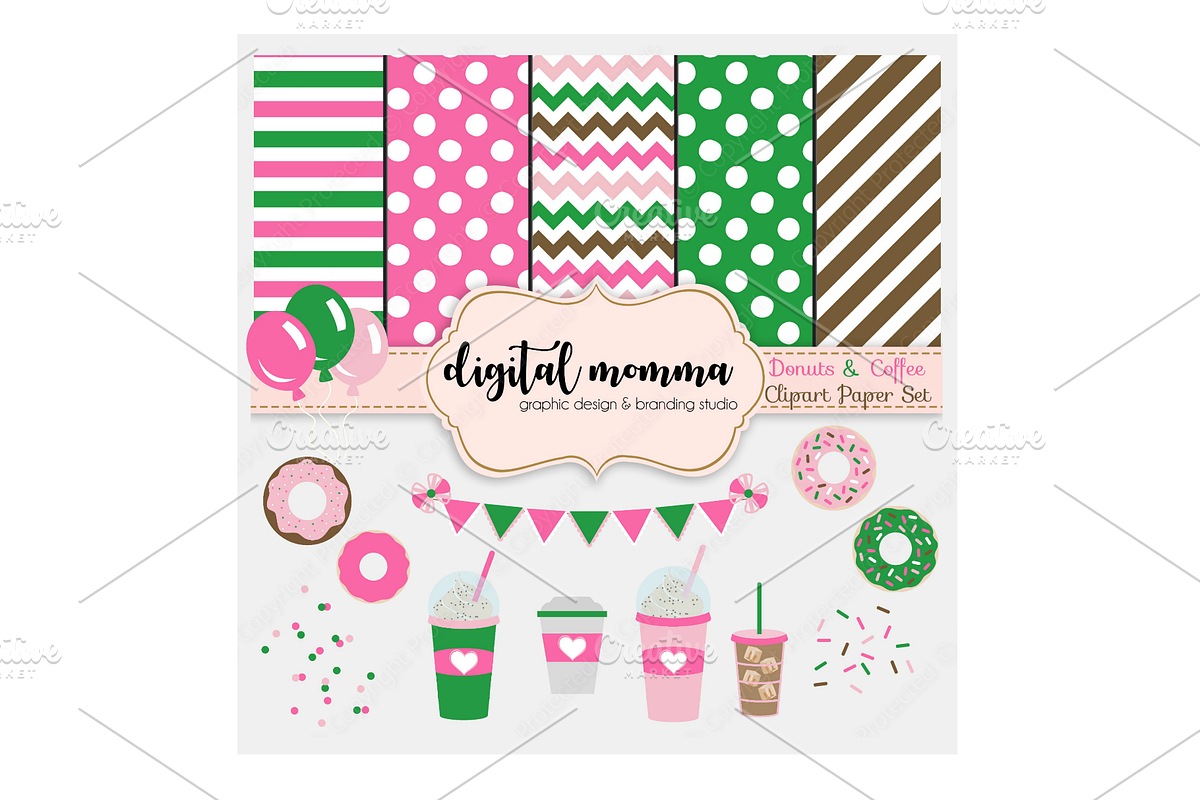 Donuts & Coffee Clipart, Paperpack in Graphics - product preview 8