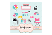 Girl Movie Night Clipart Set