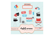 Movie Night, Theatre Clipart Set