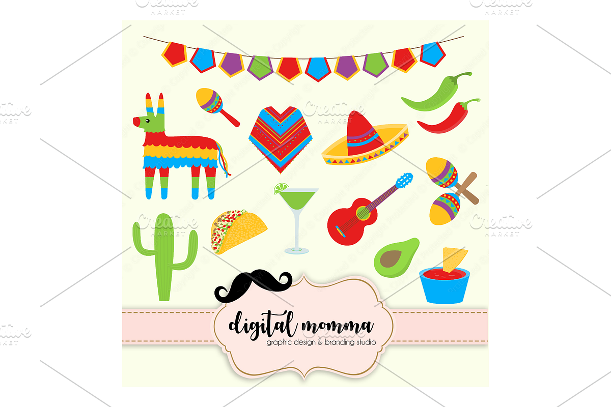 Fiesta, Cinco De Mayo, Clipart Set in Illustrations - product preview 8