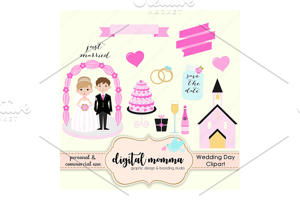 Wedding, Save The Date Clipart Set