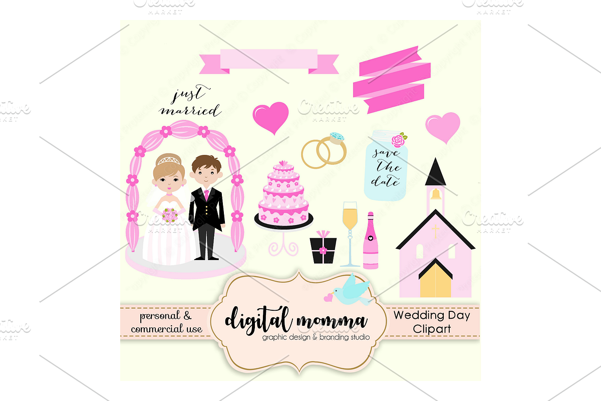 Wedding, Save The Date Clipart Set in Illustrations - product preview 8