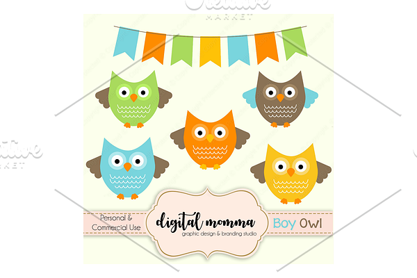 Boy Owl Clipart Set