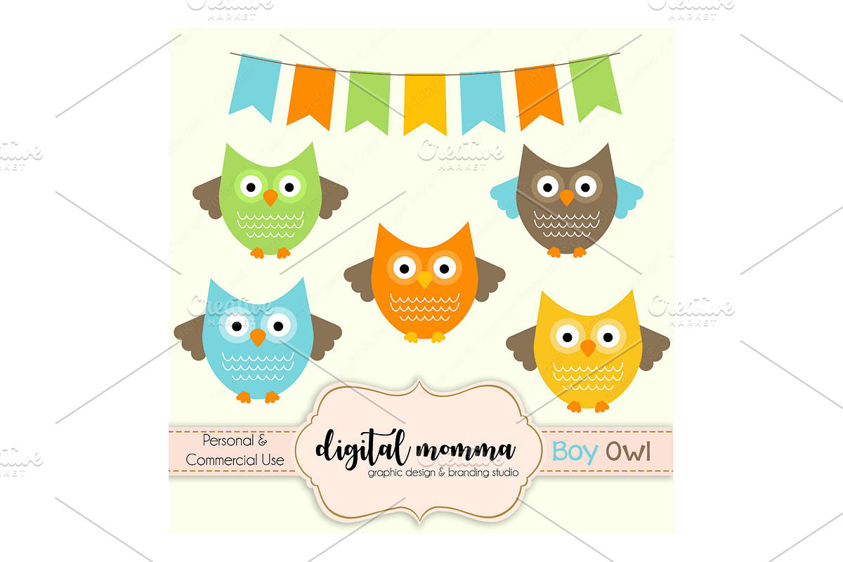 Boy Owl Clipart Set in Illustrations - product preview 8