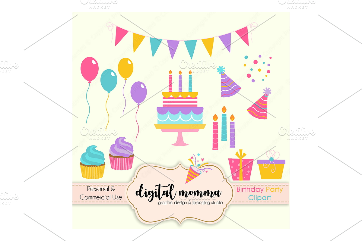 Birthday Party Clipart Set in Illustrations - product preview 8
