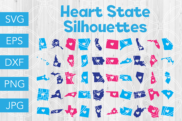 Heart State Silhouettes SVG Bundle