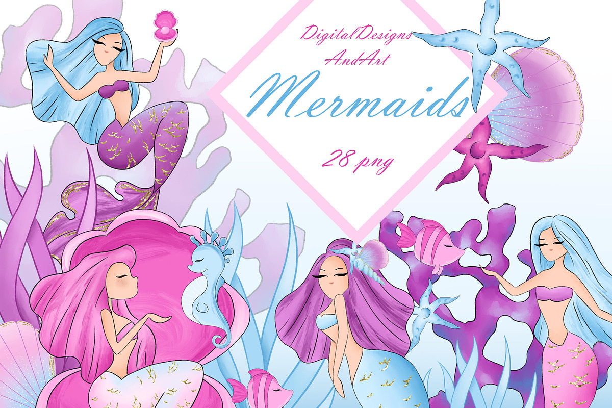 Mermaid clipart in Illustrations - product preview 8
