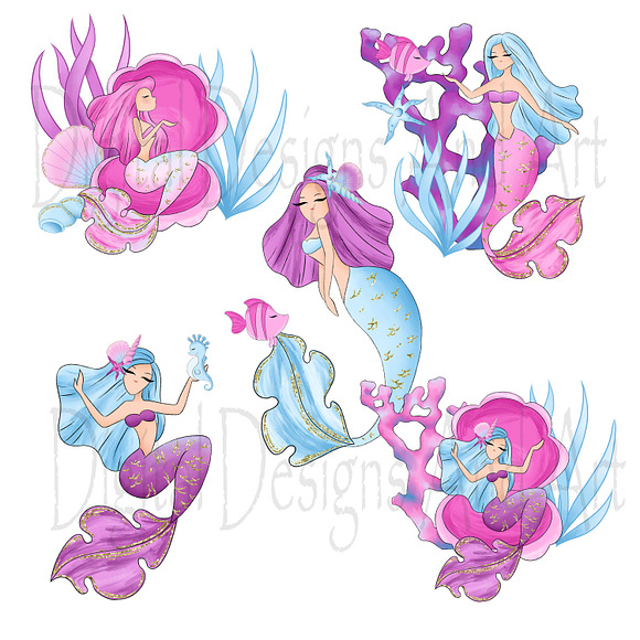 Mermaid clipart in Illustrations - product preview 1