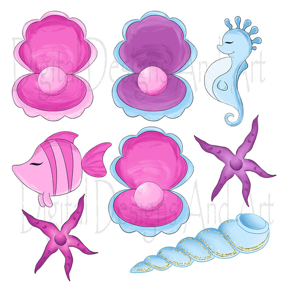 Mermaid clipart in Illustrations - product preview 3