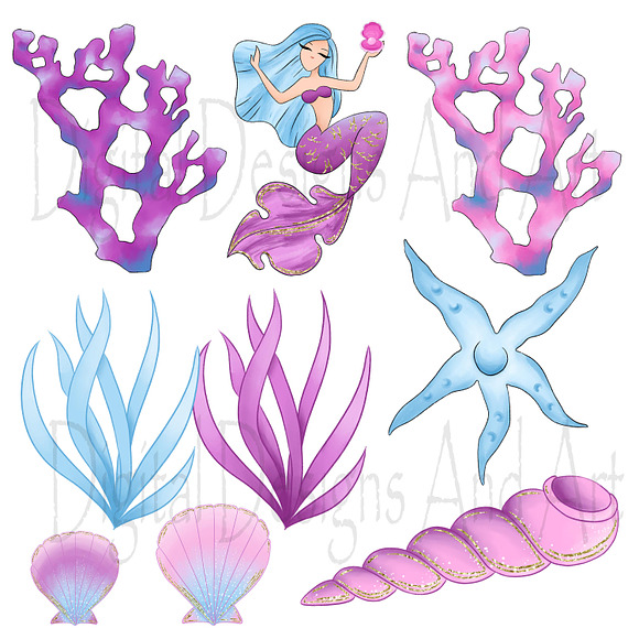 Mermaid clipart in Illustrations - product preview 4