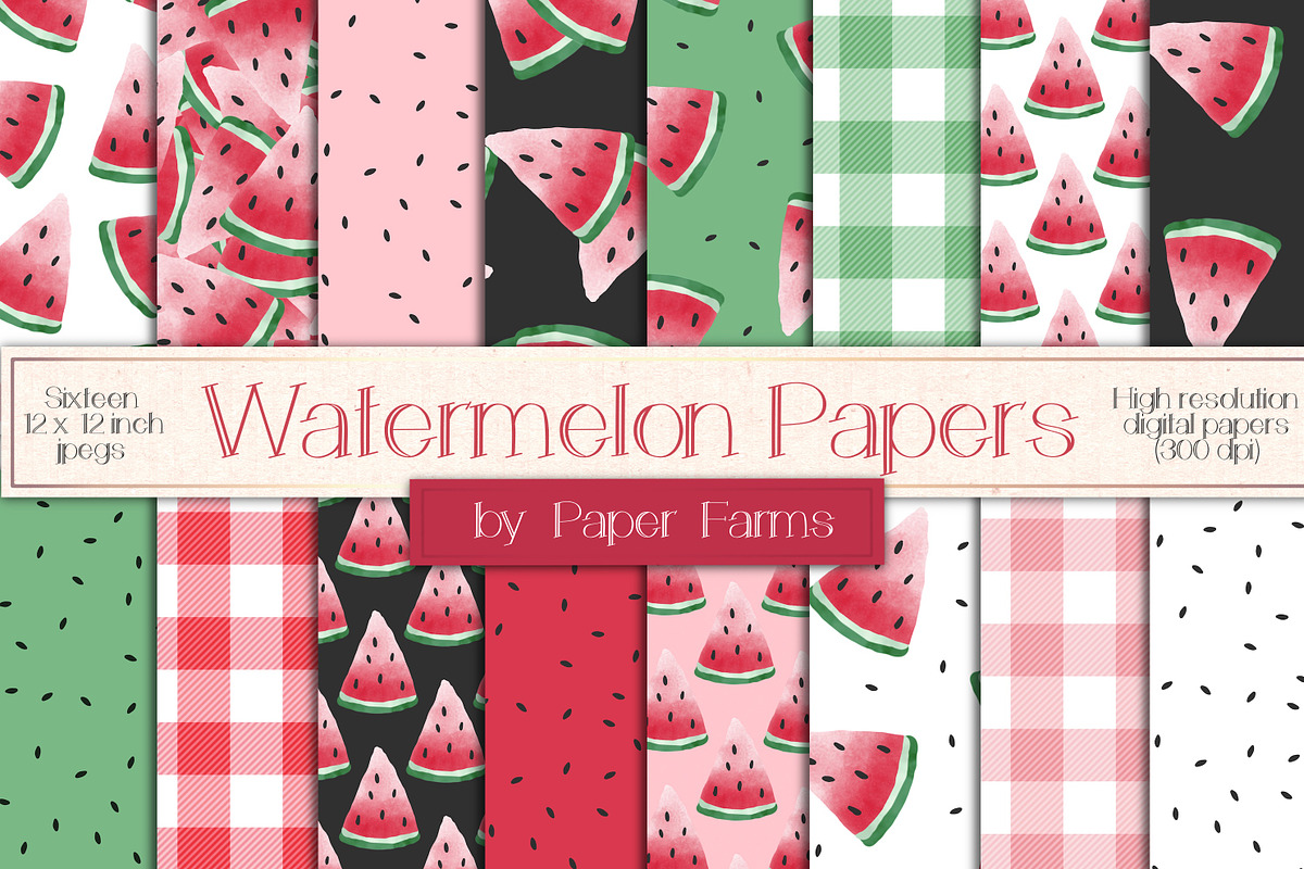 Watermelon digital paper in Patterns - product preview 8