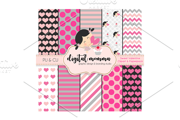 Sweet Valentine Clipart & Paperpack