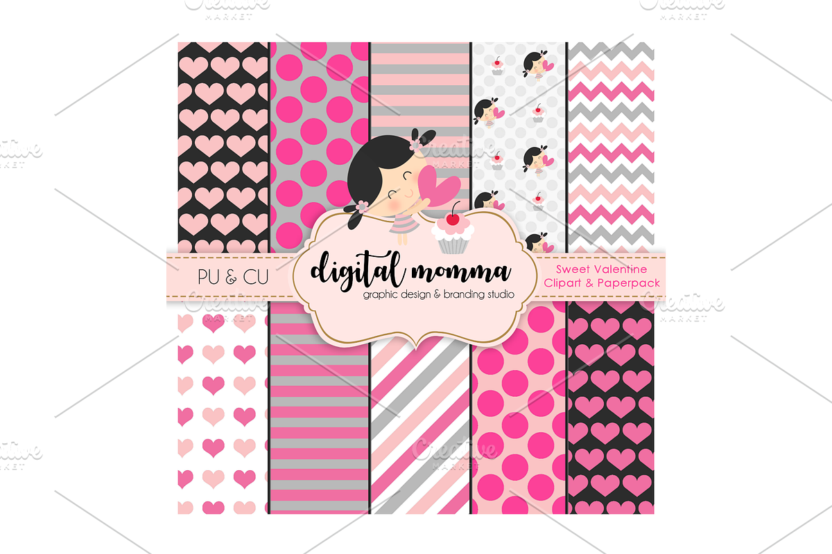 Sweet Valentine Clipart & Paperpack in Illustrations - product preview 8