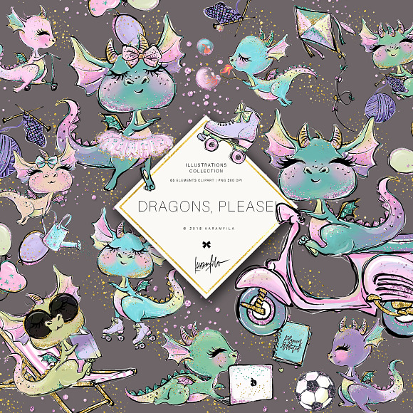 Cute Dragons Clipart in Illustrations - product preview 1