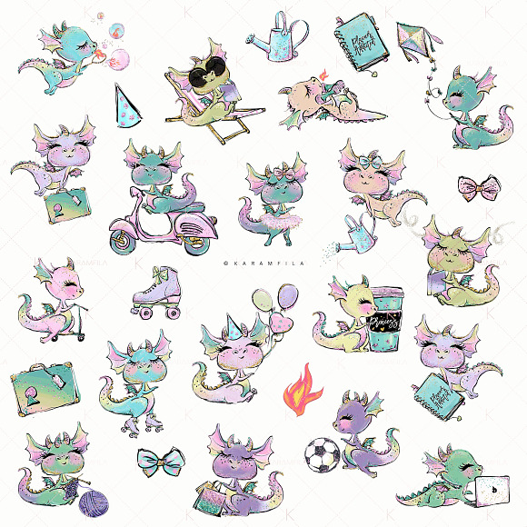 Cute Dragons Clipart in Illustrations - product preview 2