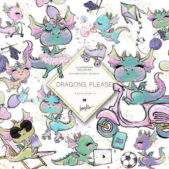 Cute Dragons Clipart in Illustrations - product preview 5