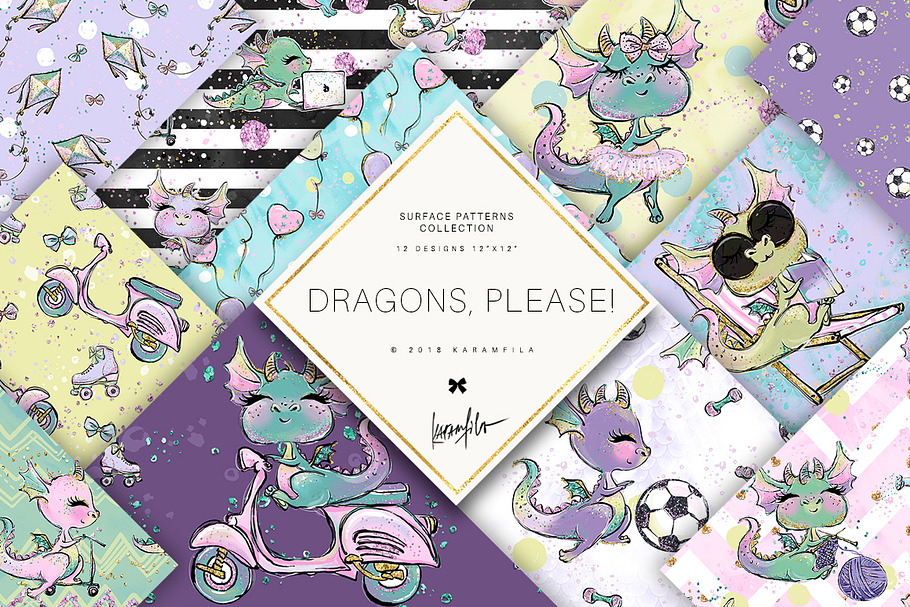 Cute Dragon Patterns in Patterns - product preview 8