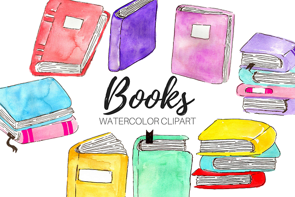 Watercolor Books Clipart