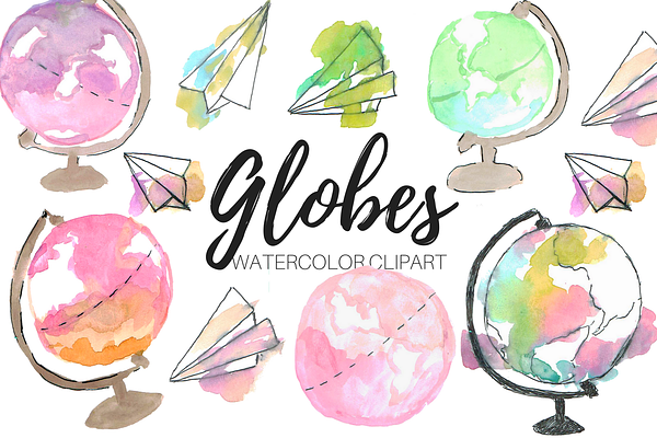 Cute Watercolor Globes Clipart