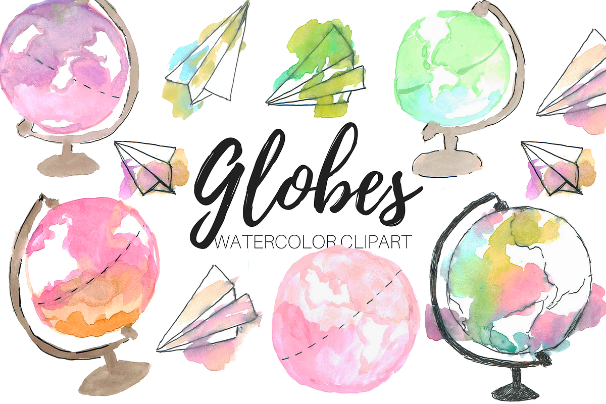 Cute Watercolor Globes Clipart in Illustrations - product preview 8