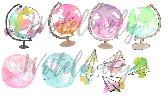 Cute Watercolor Globes Clipart in Illustrations - product preview 1