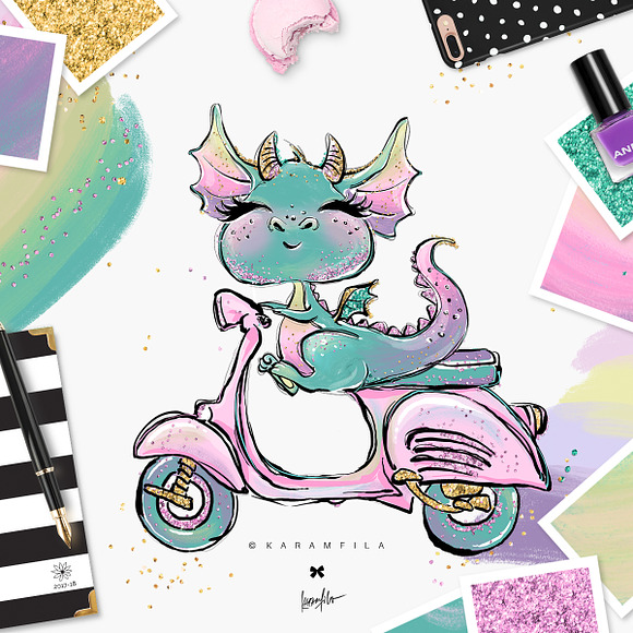 Cute Dragons Clipart in Illustrations - product preview 7