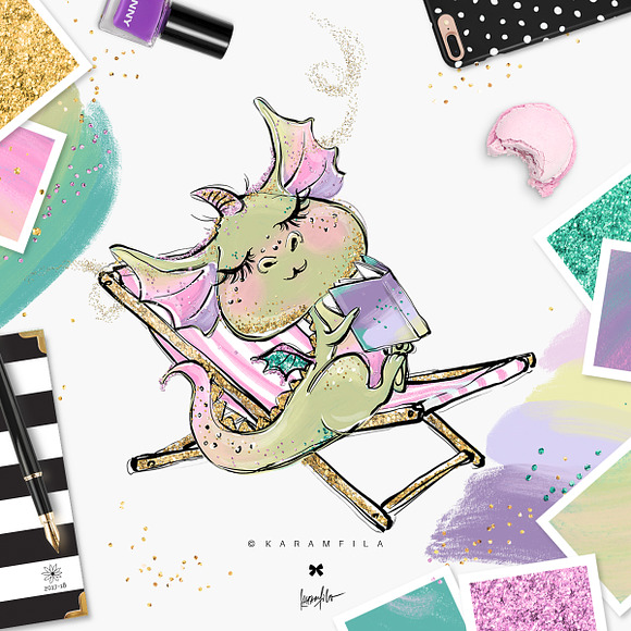 Cute Dragons Clipart in Illustrations - product preview 9