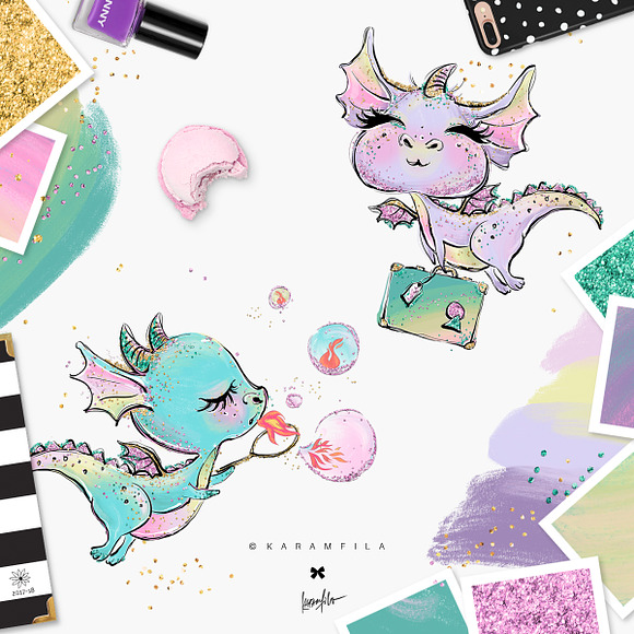 Cute Dragons Clipart in Illustrations - product preview 10